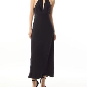 JOVANI Maslavi Chic Black Halter Dress with Silver Ring High Collar Accents 6